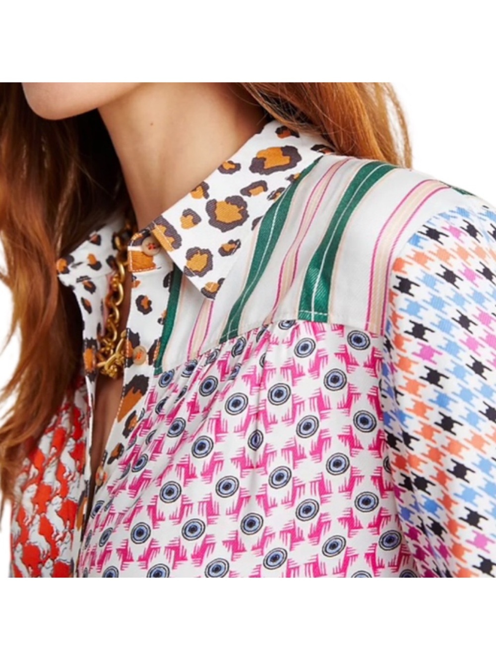 Anthropologie Maeve Bernadette Mixed Print Button Front Blouse Top Size XS EUC - Picture 4 of 11